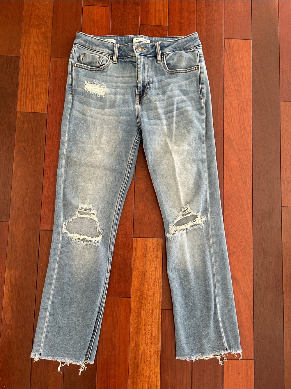 Vigoss Light Blue Distressed Straight-Leg Jeans